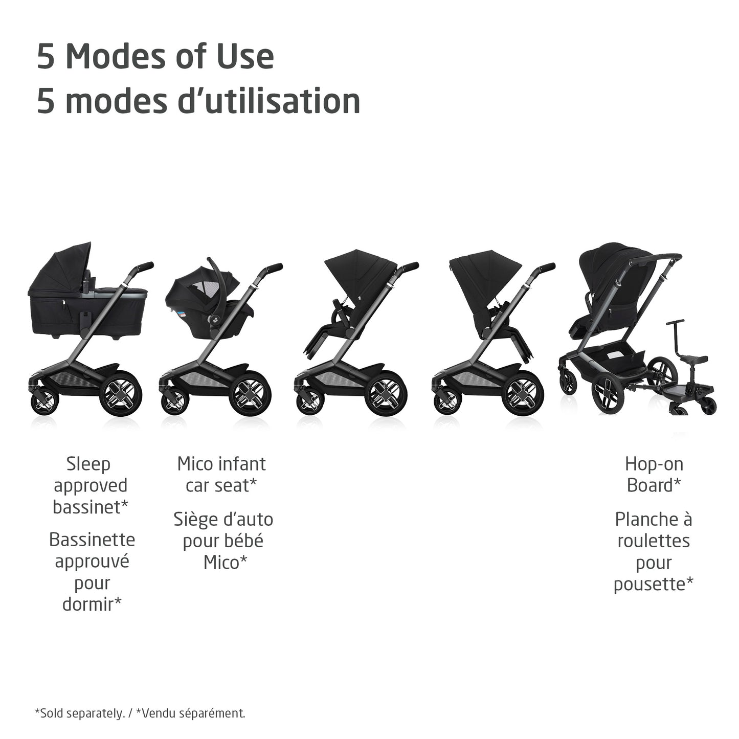 Maxi-Cosi Fame Stroller, European Premium Design, Travel System With Mico Infant Car Seat, Fame Carrycot, & fits two kids with Hop on Board accessory (all sold separately), LumiRide LED Lights, Adjustable Handlebar, Compact Self-Standing Fold