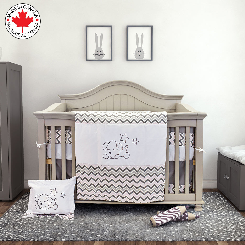 Ensemble de Literie Pour bébé 7 Moceaux Motif Chiot Blanc ZigZag