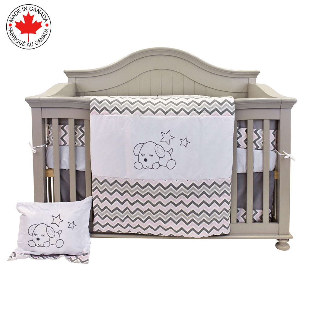 Ensemble de Literie Pour bébé 7 Moceaux Motif Chiot Blanc ZigZag