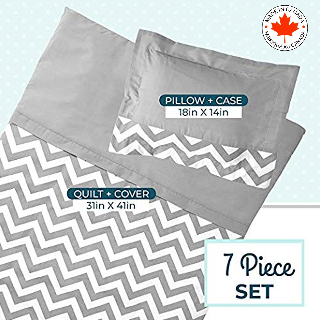 Ensemble de Literie Pour bébé 7 Moceaux Motif ZigZag Gris Et Blanc