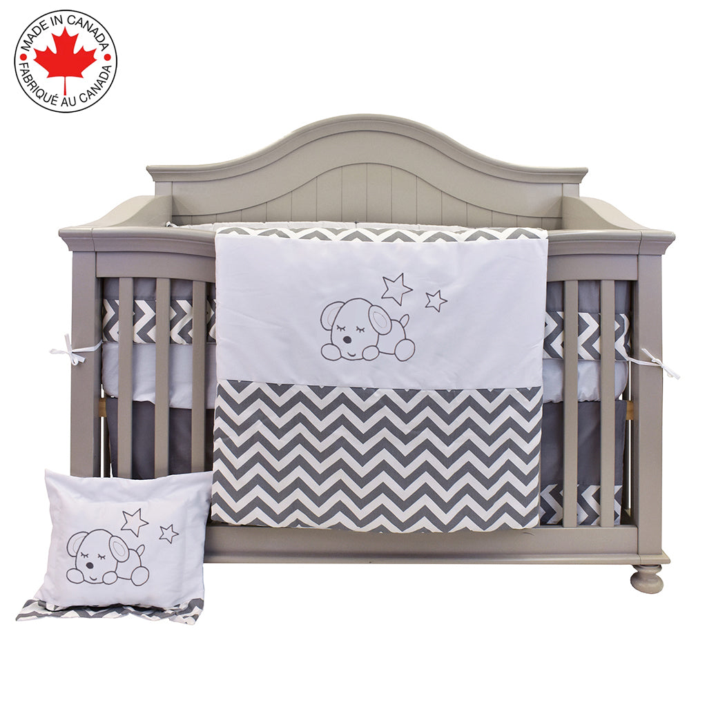 Ensemble de Literie Pour bébé 8 Moceaux Motif Chiot Blanc Zig-Zag