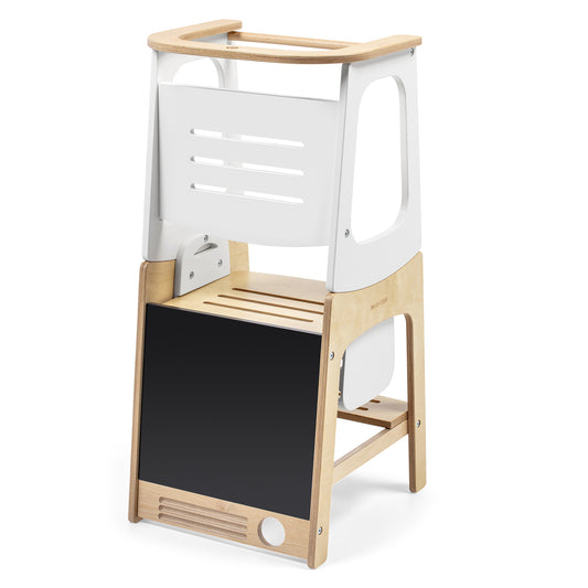 Maxi-Cosi Toucan 3-in-1 Learning Tower, Montessori Toddler Step Stool for Kitchen, 3 Heights, Transforms into Desk Table &amp; Chair, Built-In Chalkboard - Natural White