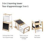 Maxi-Cosi Toucan 3-in-1 Learning Tower, Montessori Toddler Step Stool for Kitchen, 3 Heights, Transforms into Desk Table &amp; Chair, Built-In Chalkboard - Natural White