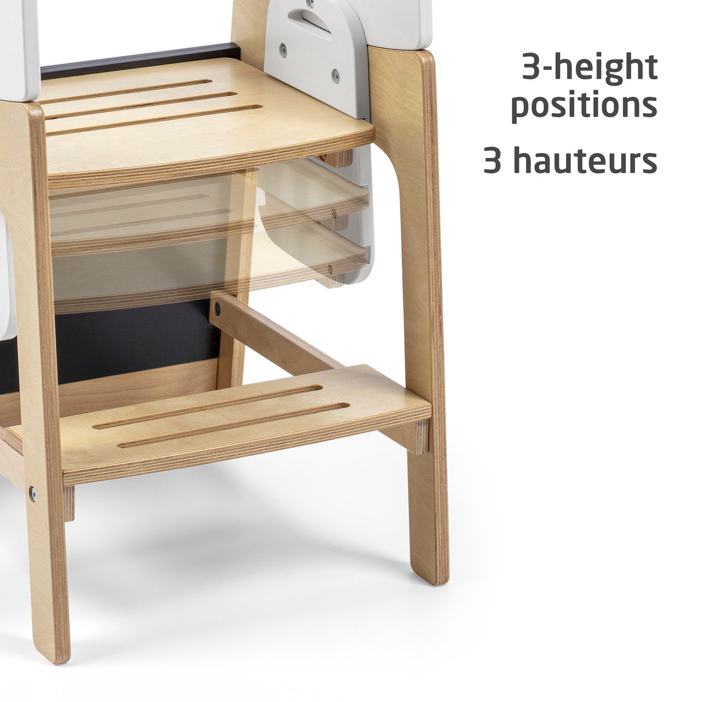 Maxi-Cosi Toucan 3-in-1 Learning Tower, Montessori Toddler Step Stool for Kitchen, 3 Heights, Transforms into Desk Table &amp; Chair, Built-In Chalkboard - Natural White
